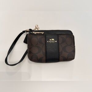 Coach Signature Brown and Black Wristlet